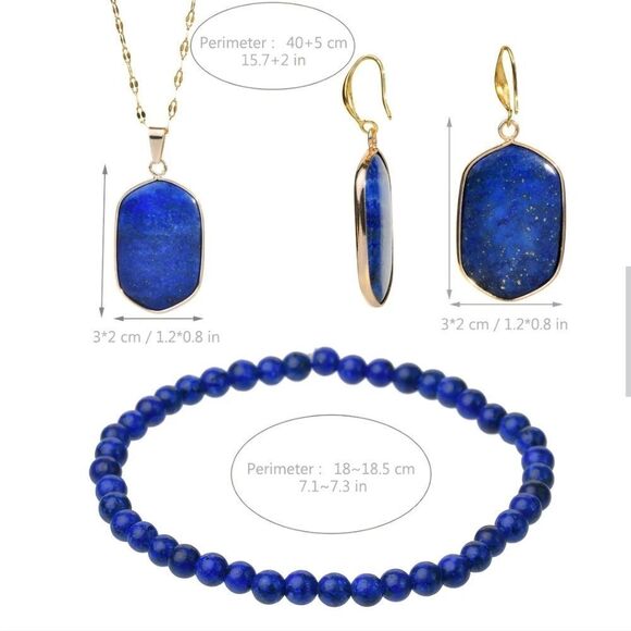 Lapis Lazuli Necklace Pendant Bracelet & Earrings Set - Picture 4 of 6
